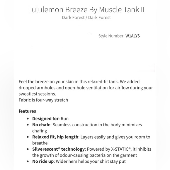NWT Lululemon Breeze By Muscle Tank II in Dark Forest - Picture 8 of 8